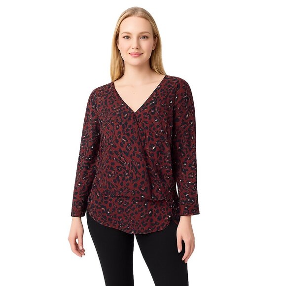 2/$24 West Kei Leopard Print High Low Blouse Burgundy Small #A0294 TRB2 - Picture 1 of 7